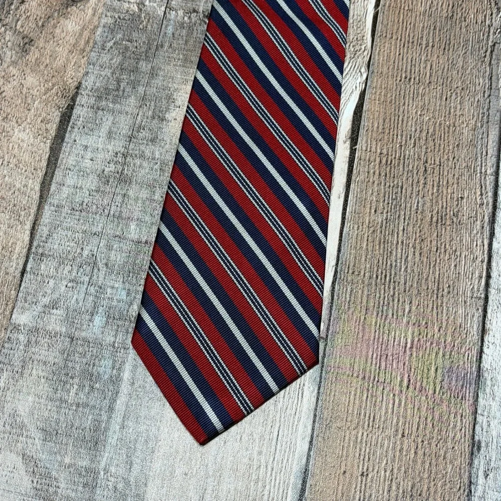 Vintage Polo Ralph Lauren Tie Mens OS Red Blue Silk Stripe Made In Italy Preppy